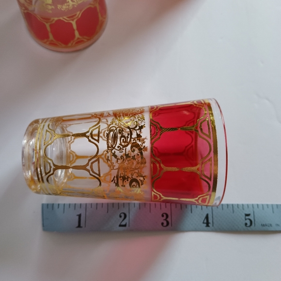 Moroccan Tea / Water / Juice Glasses Cranberry Red With Gold Vine Motif - Picture 9 of 10